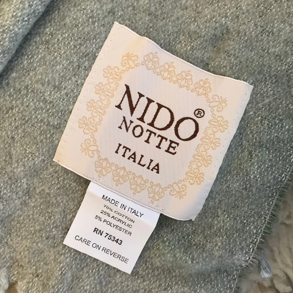 NIDO NOTTE ITALIA LUXURY FRINGED MULTICOLORED THROW BLANKET gray blue cotton‎
